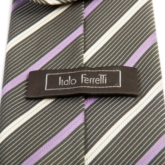Italo Ferretti Lilac and Grey Striped Silk Tie - Picture 2 of 2
